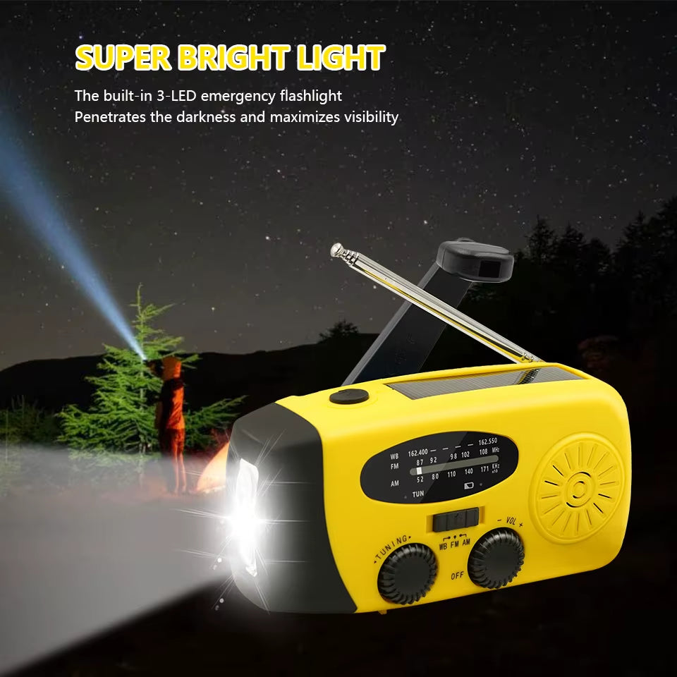 Emergency Portable Radio 2000Mah Solar Hand Crank Cell Phone Charger AM/FM Radio LED Flashlight Outdoor Indoor Light Night