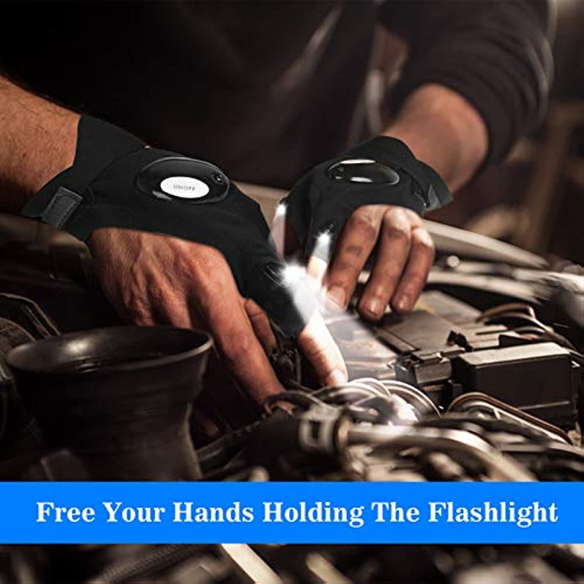LED Flashlight Gloves; Valentines Day Gifts for Men Him Boyfriend Husband; Cool Gadget Hands-Free Lights for Camping Fishing Repairing; Fathers Day Christmas Birthday Gift