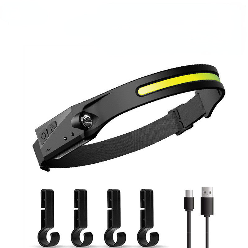 Bright Light; LED Headlamp Flashlight Rechargeable Waterproof Headlight With Induction For Outdoor Sports Camping Cycling Hiking Fishing; 8 hooks for hat