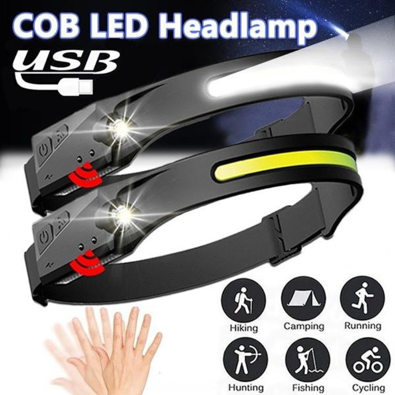 Bright Light; LED Headlamp Flashlight Rechargeable Waterproof Headlight With Induction For Outdoor Sports Camping Cycling Hiking Fishing; 8 hooks for hat