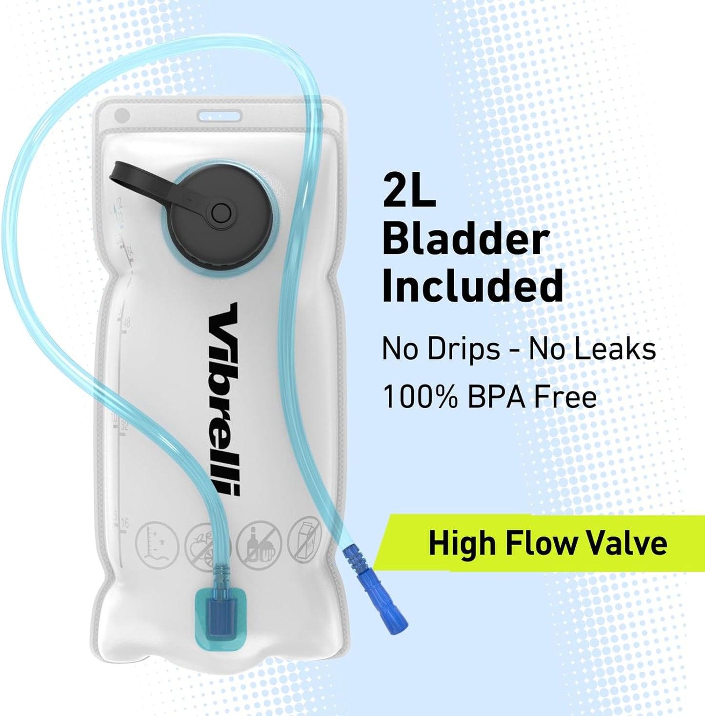 Hydration Backpack & 2L Hydration Bladder - High Flow Bite Valve - Hydration Pack for Cycling, Running, Hiking