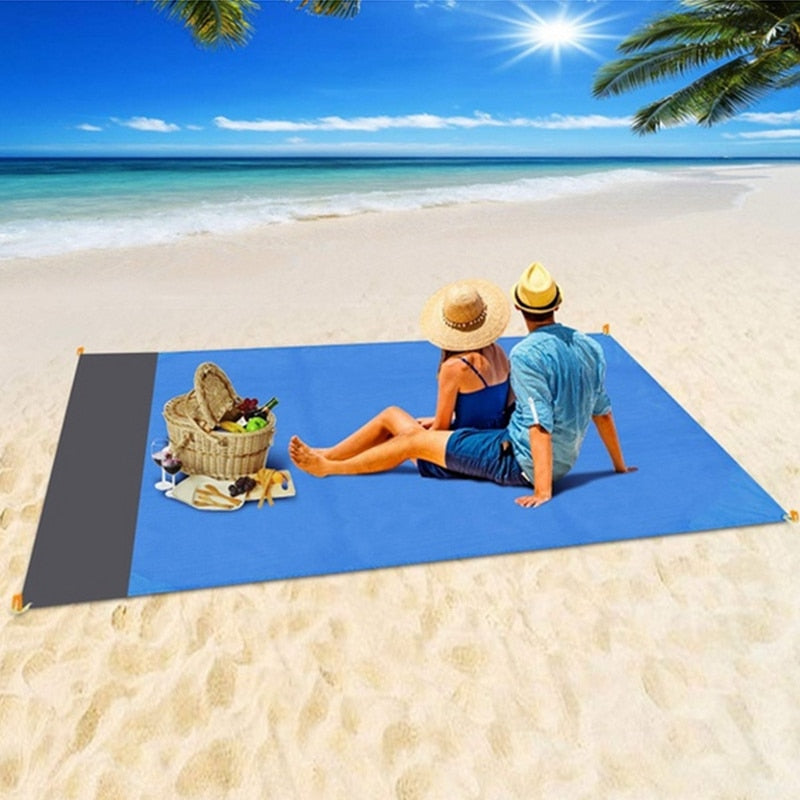 2x2.1m/ 6.4x6.4 feet Waterproof Pocket Beach Blanket Folding Camping Mat Mattress Portable Lightweight Mat Outdoor Picnic Mat Sand Beach Mat
