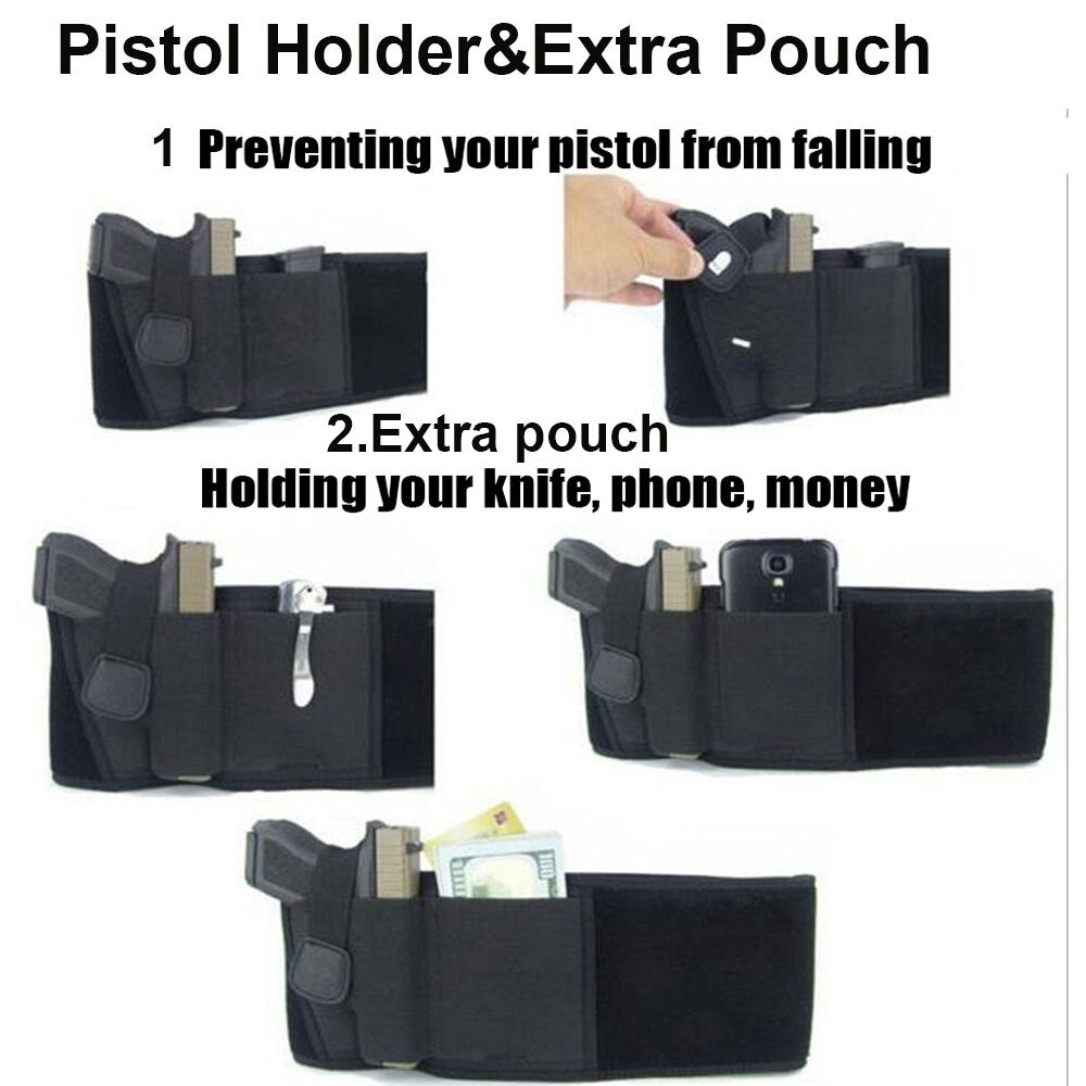 Tactical Gun Holster Concealed Pistol Holster Universal Right-hand Invisible Belly Band Elastic Waist Pistol Holder In Stock