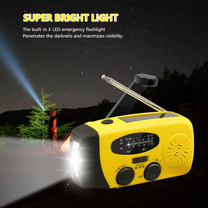 Emergency Portable Radio 2000Mah Solar Hand Crank Cell Phone Charger AM/FM Radio LED Flashlight Outdoor Indoor Light Night