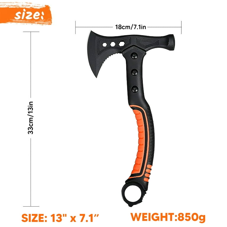 Versatile Tomahawk Axe. Comes with a Hammer, Bottle Opener, And Hex Wrenches. Comes with a Protective Sheath. Perfect for Camping And Hiking. A Fantastic Gift for Men