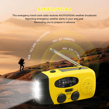 Emergency Portable Radio 2000Mah Solar Hand Crank Cell Phone Charger AM/FM Radio LED Flashlight Outdoor Indoor Light Night