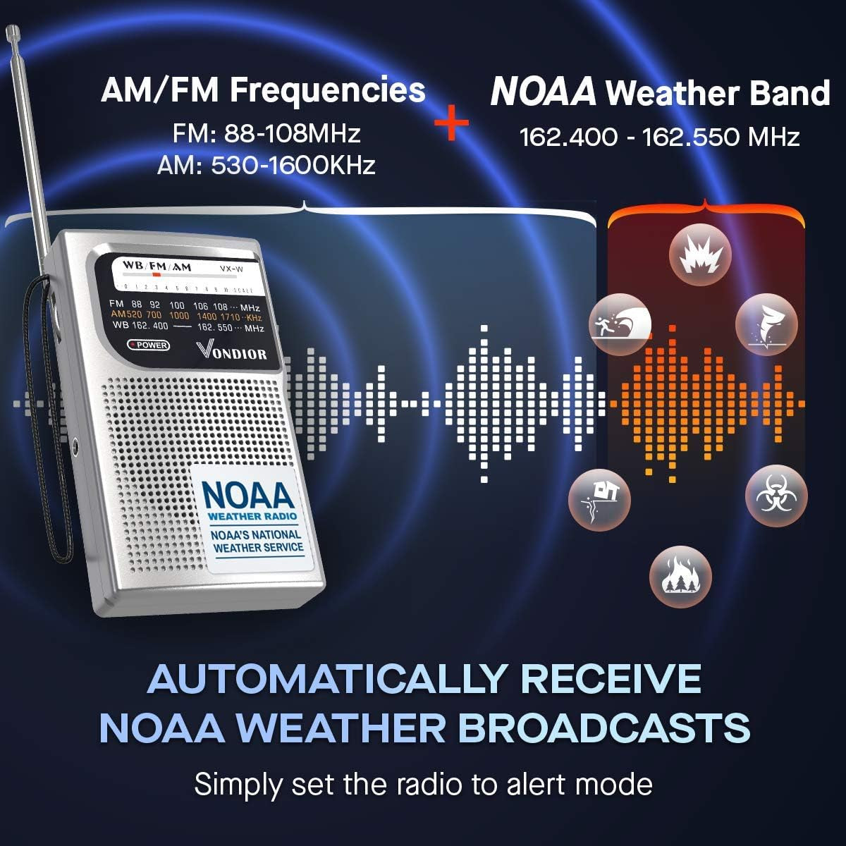 NOAA Weather Radio - Emergency NOAA/AM/FM Battery Operated Portable Radio with Best Reception and Longest Lasting Transistor. Powered by 2 AA Battery with Mono Headphone Socket, by  (Silver)