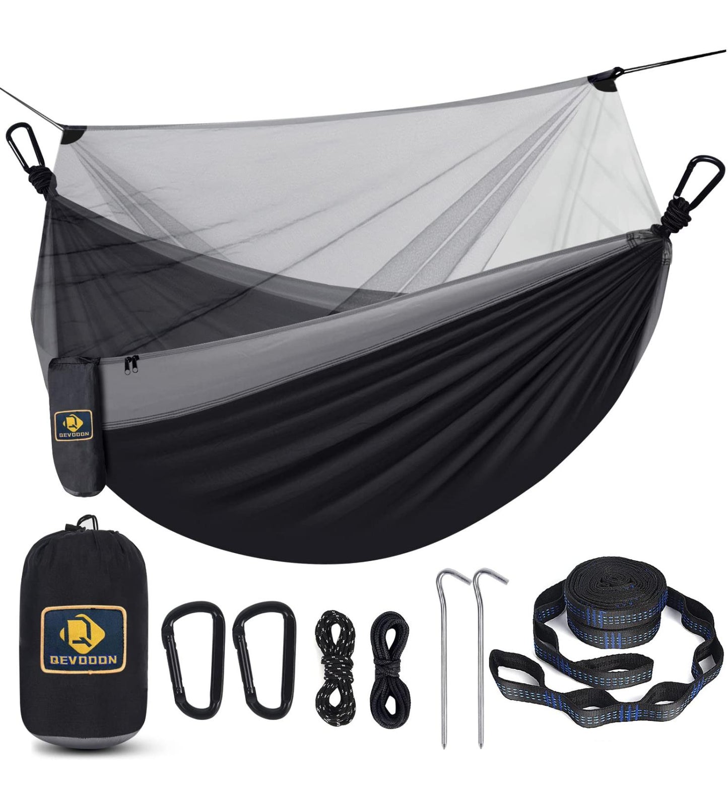 Camping Hammock with Net,Travel Portable Lightweight Hammocks with Tree Straps and Solid D-Shape Carabiners,Parachute Nylon Hammock for Outsides Backpacking Beach Backyard Patio Hiking