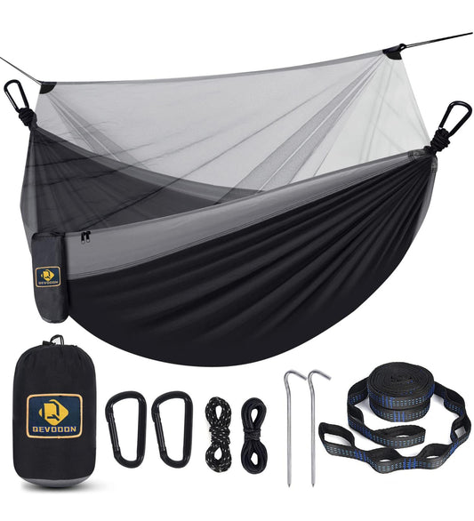 Camping Hammock with Net,Travel Portable Lightweight Hammocks with Tree Straps and Solid D-Shape Carabiners,Parachute Nylon Hammock for Outsides Backpacking Beach Backyard Patio Hiking