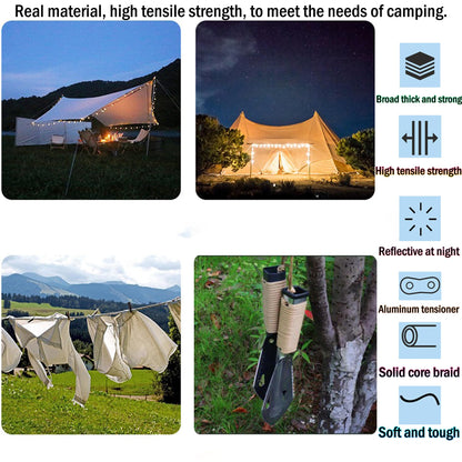 5ft Reflective Nylon Wind Rope Cord; Tent Guyline Paracord Rope For Outdoor Camping