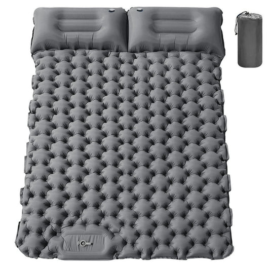 Double Camping Sleeping Pad Self Inflating Camping Mattress with Pillows 2 Person Camping Bed for Backpacking Black