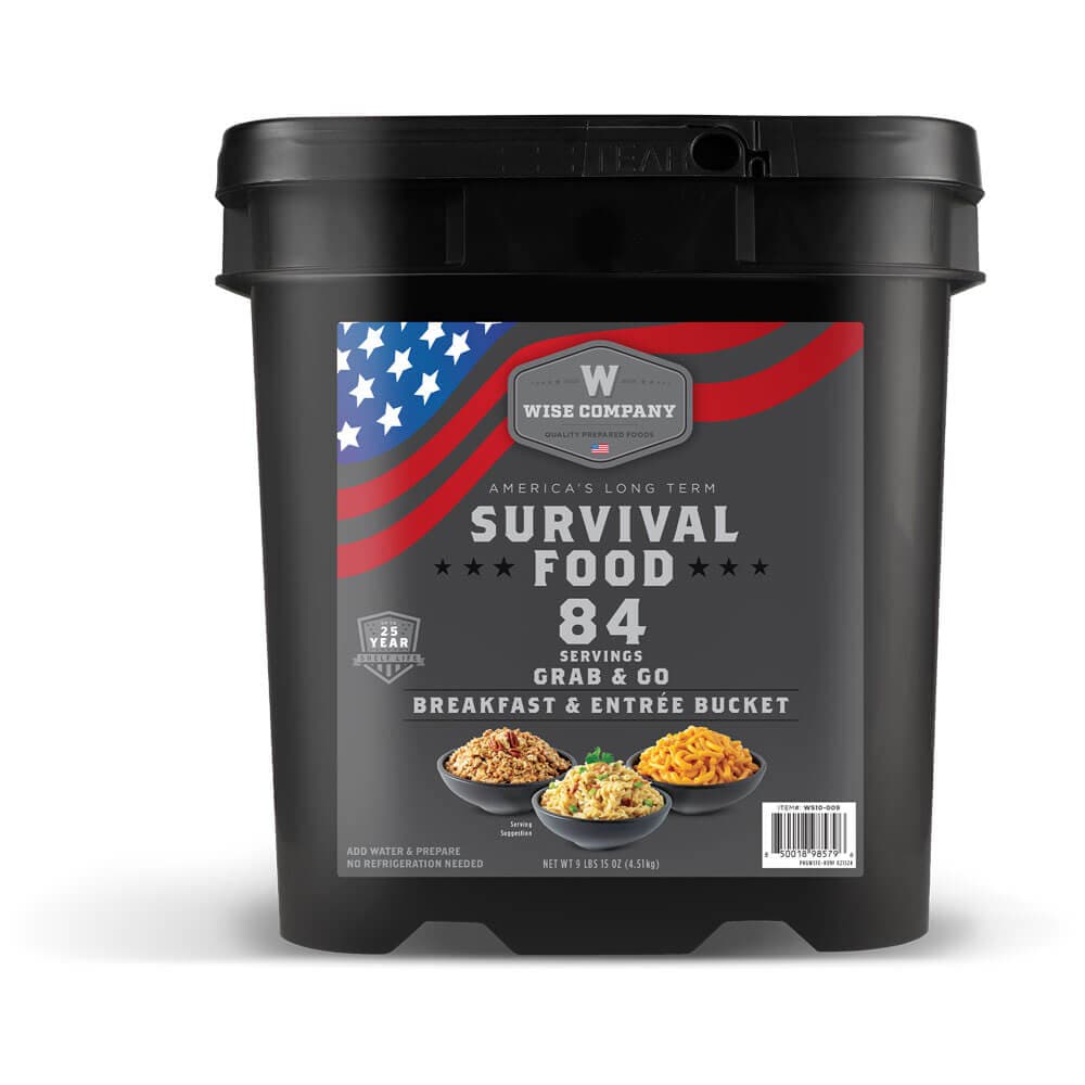 84-Serving Breakfast & Entrée Emergency Food Bucket, Premade Freeze Dried Meals for Camping, Hiking, 25 Year Shelf Life