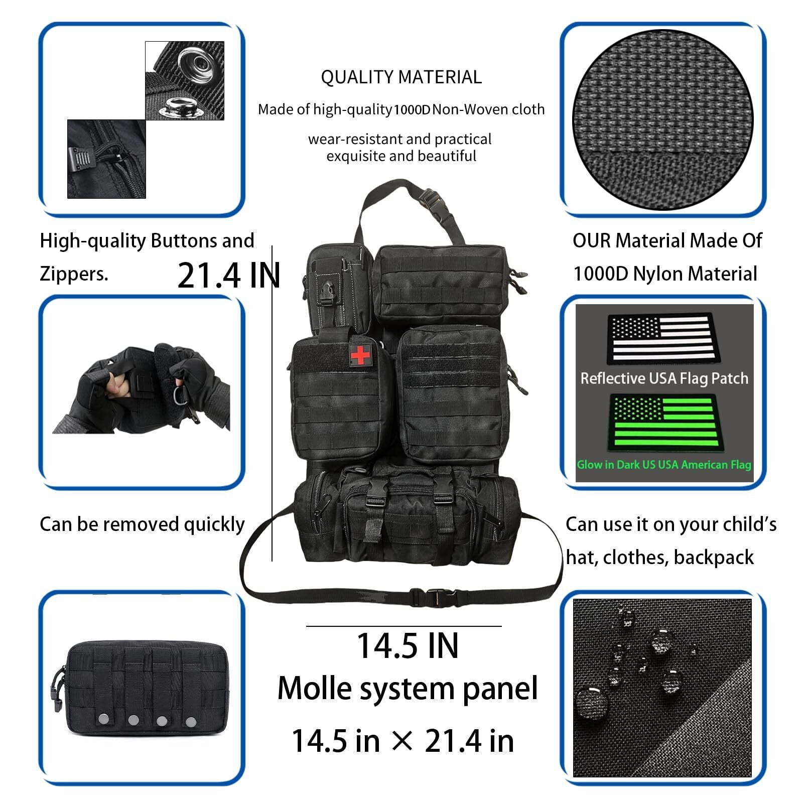 Tactical Car Seat Back Organizer with 5 Detachable Pouches Upgrade Tactical M...