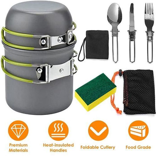 Outdoor Hiking Picnic Camping Cookware Set Picnic Stove Aluminum Pot Pans Kit - Survivors City