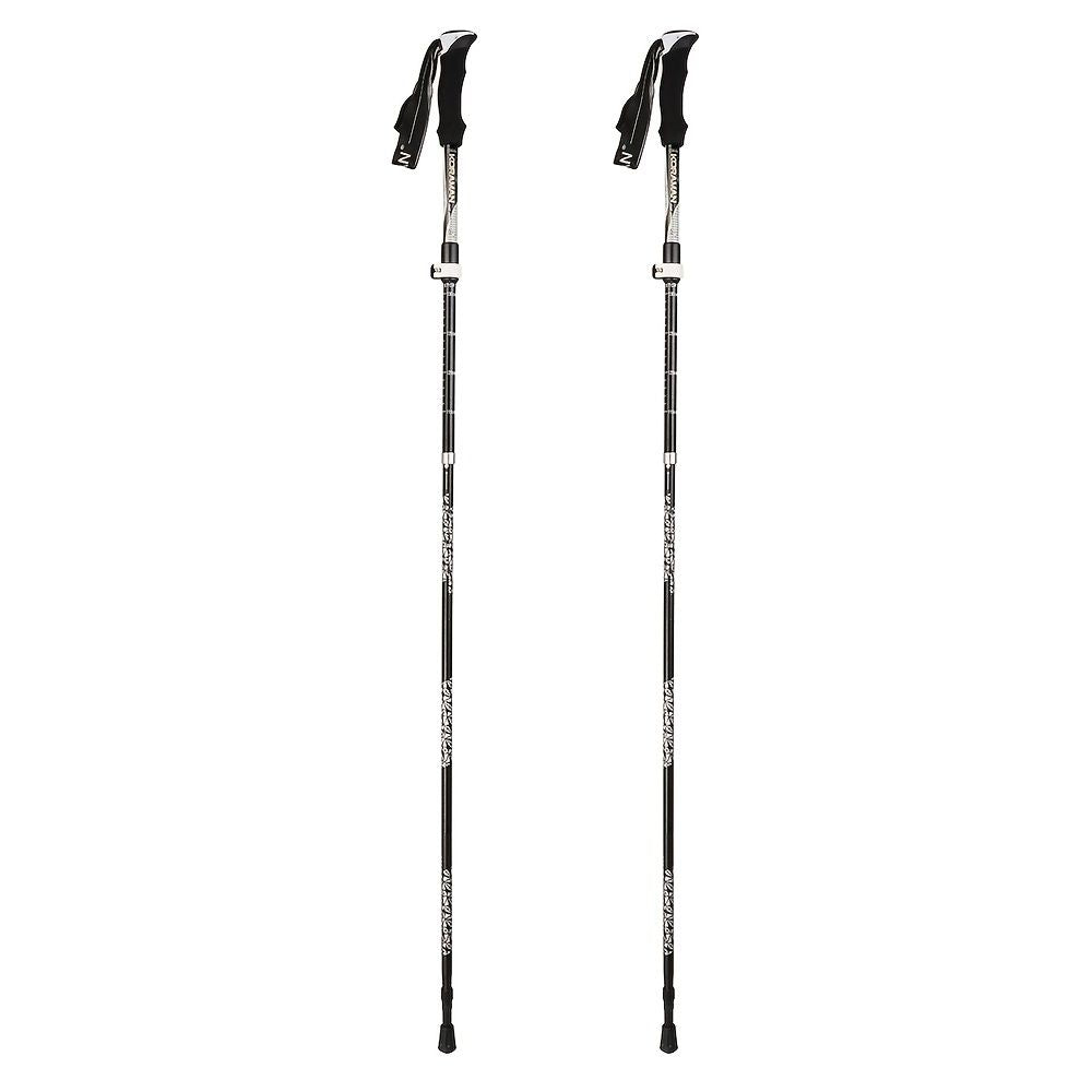KORAMAN 1pair Carbon Fiber Collapsible Hiking Trekking Walking Pole Sticks; Lightweight Folding Quick-Lock System With Carrying Bags