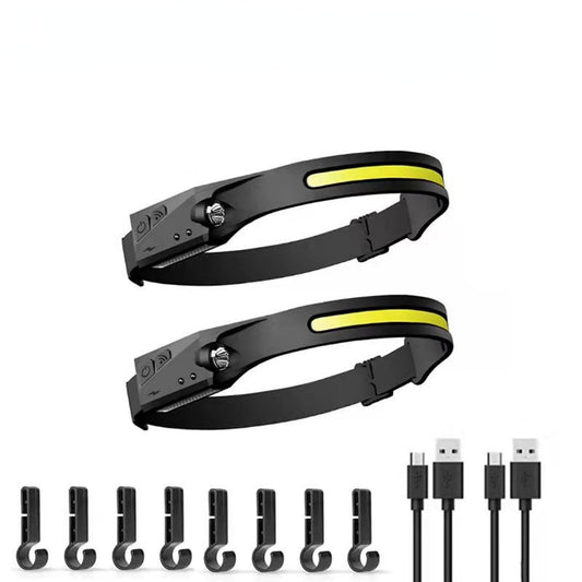 Bright Light; LED Headlamp Flashlight Rechargeable Waterproof Headlight With Induction For Outdoor Sports Camping Cycling Hiking Fishing; 8 hooks for hat