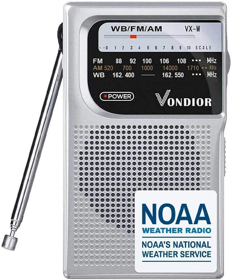 NOAA Weather Radio - Emergency NOAA/AM/FM Battery Operated Portable Radio with Best Reception and Longest Lasting Transistor. Powered by 2 AA Battery with Mono Headphone Socket, by  (Silver)