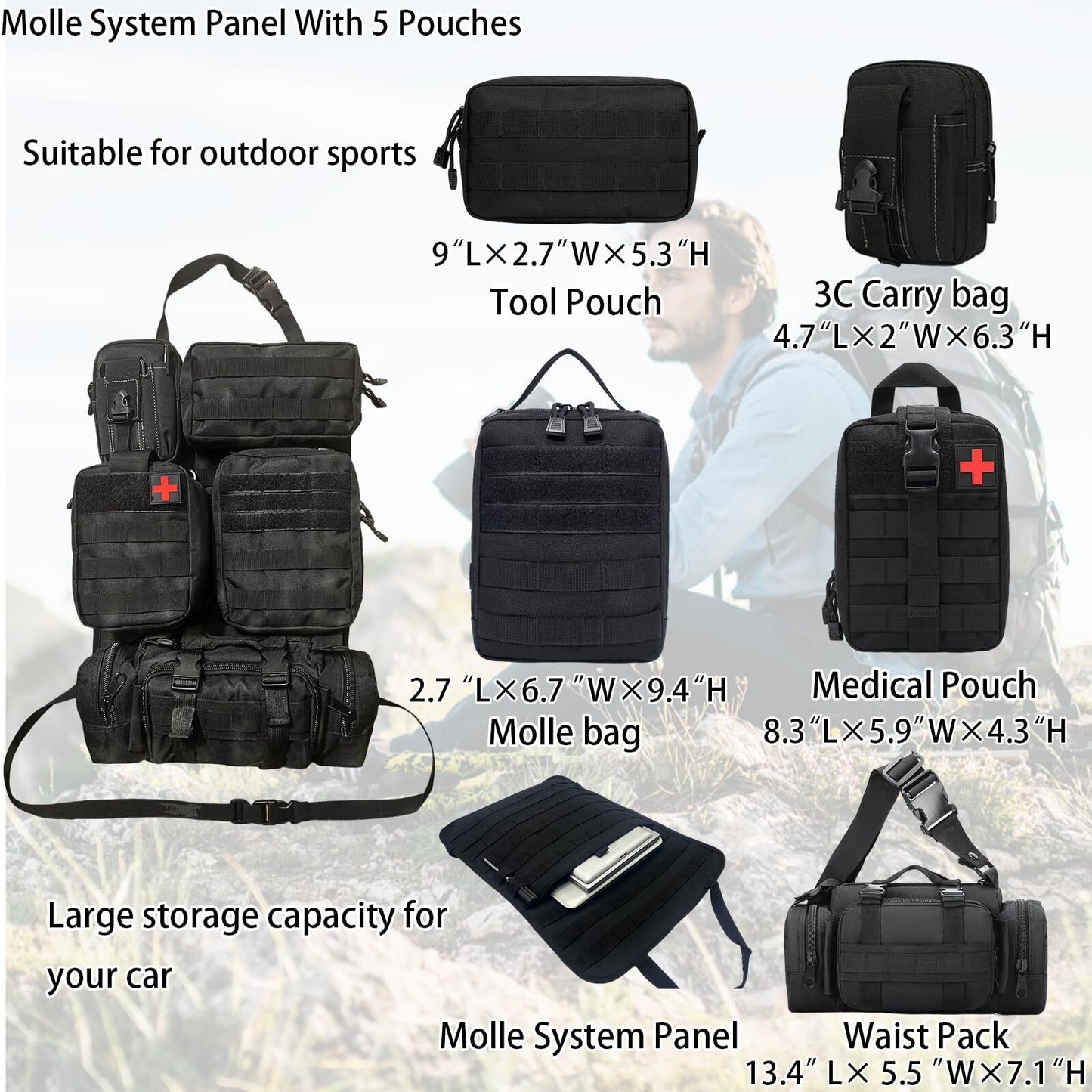 Tactical Car Seat Back Organizer with 5 Detachable Pouches Upgrade Tactical M...