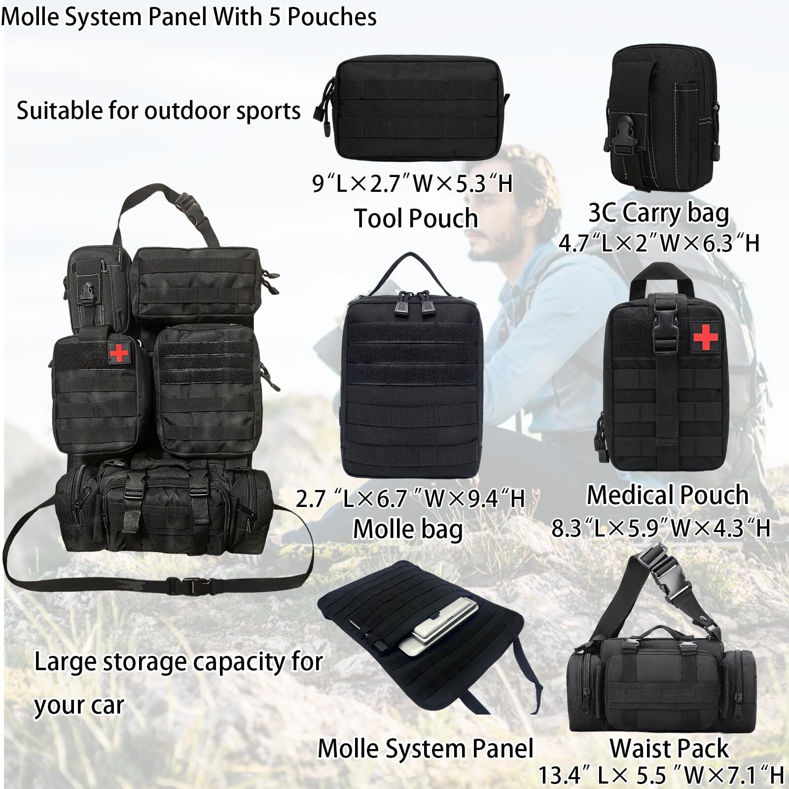 Tactical Car Seat Back Organizer with 5 Detachable Pouches Upgrade Tactical M...