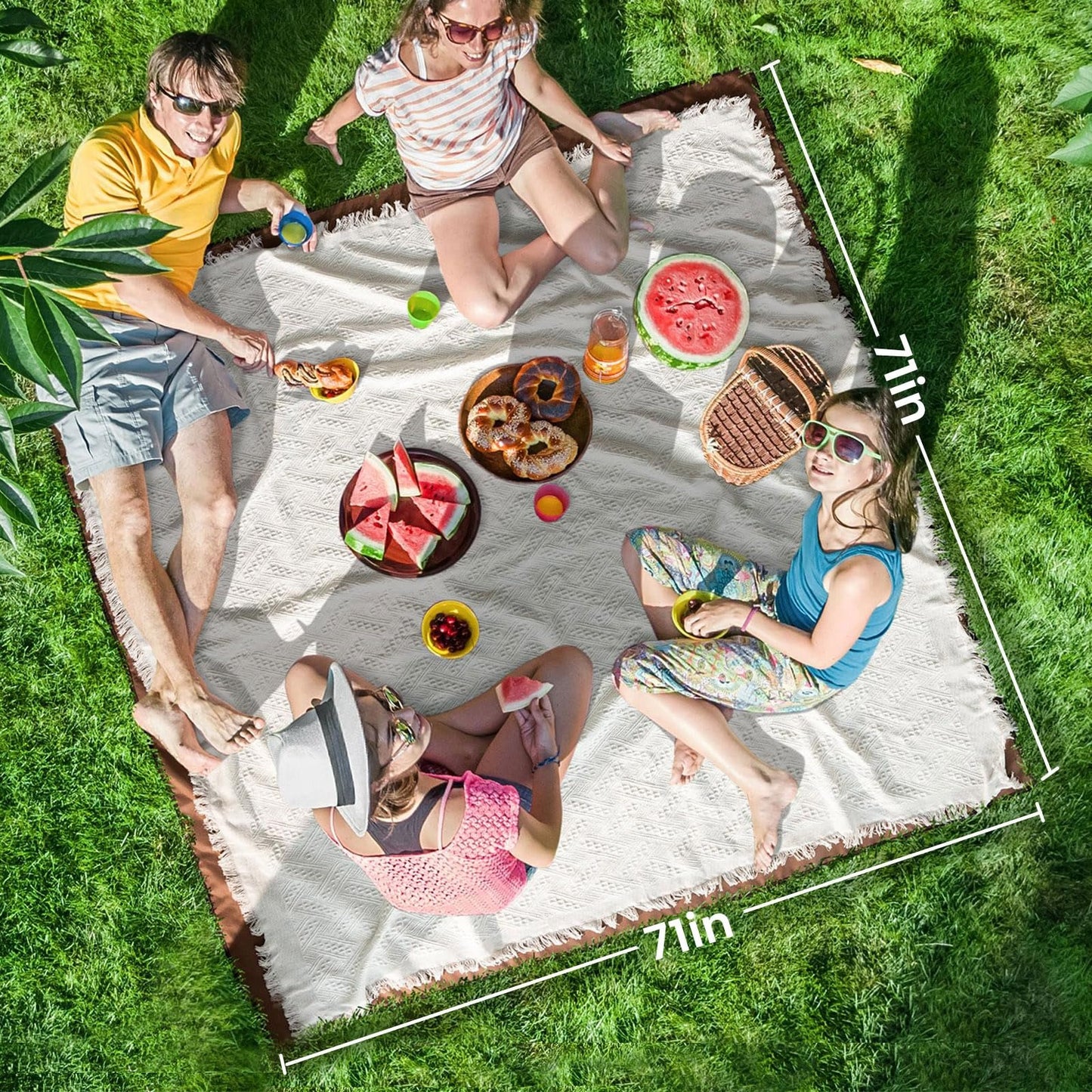 2x2.1m/ 6.4x6.4 feet Waterproof Pocket Beach Blanket Folding Camping Mat Mattress Portable Lightweight Mat Outdoor Picnic Mat Sand Beach Mat