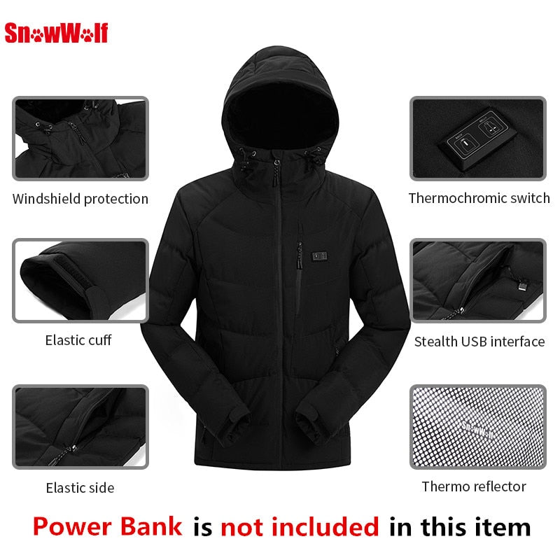 Men Winter Outdoor USB Infrared Heating Hooded Jacket - Survivors City