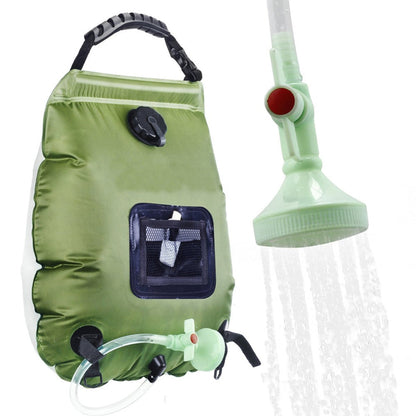 20L portable solar heated green water bag outdoor camping shower with shower head and switchable hose