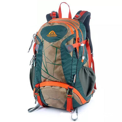 Waterproof travel hiking backpack in green and orange, ultralight and large capacity for outdoor activities