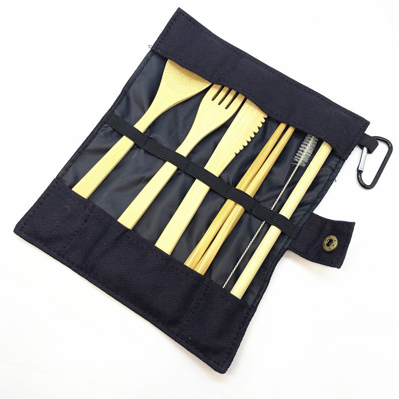 Bamboo Travel Utensils Sustainable Bamboo Cutlery Set Reusable Knife,Fork,Spoon,Biodegradable Straws Chopsticks Zero Waste Wrap - Survivors City