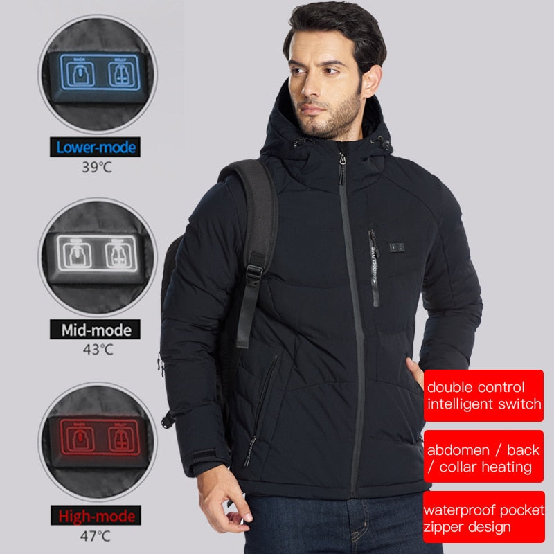 Men Winter Outdoor USB Infrared Heating Hooded Jacket - Survivors City