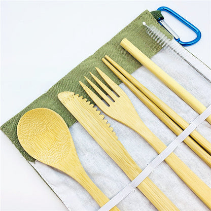 Bamboo Travel Utensils Sustainable Bamboo Cutlery Set Reusable Knife,Fork,Spoon,Biodegradable Straws Chopsticks Zero Waste Wrap - Survivors City