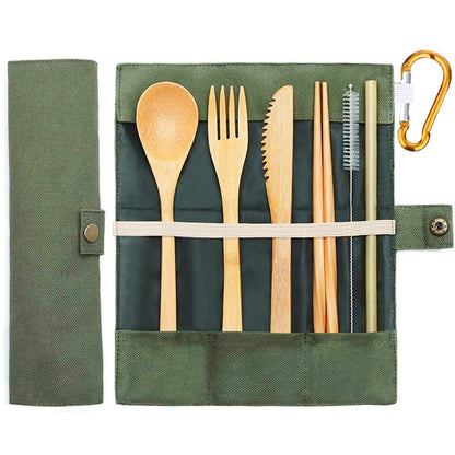Bamboo Travel Utensils Sustainable Bamboo Cutlery Set Reusable Knife,Fork,Spoon,Biodegradable Straws Chopsticks Zero Waste Wrap - Survivors City