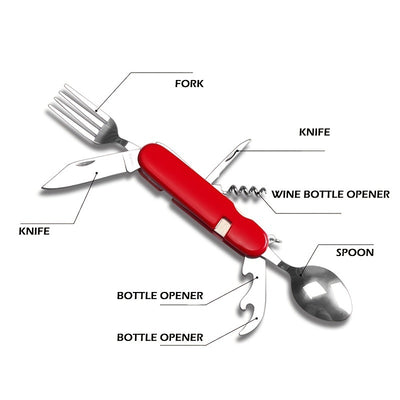Folding Camping Utensils Cutlery Set; 4-in-1 Stainless Steel Spoon Fork Knife And Bottle Opener Set Detachable Tableware Pocket Kits; Multitool Backpacking Tools