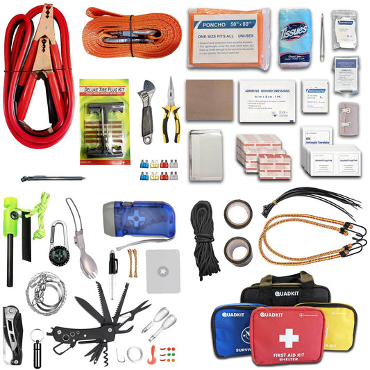 QUADKIT ATV Emergency Kit (106 Essential Items) for ATV;  UTV;  SxS;  4 Wheelers;  Quads;  Side by Sides;  4x4s;  Off-Road | 4-in-1 Kit: Auto Kit;  First Aid Kit;  Survival Kit;  Fastener Kit - Survivors City