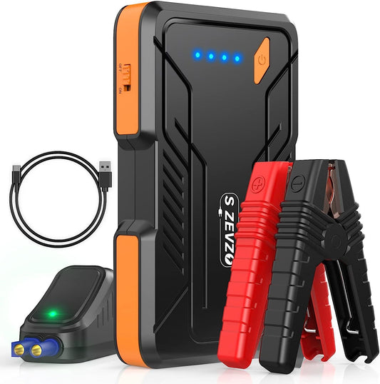 S ZEVZO Jump Starter 1000A Peak Portable Jump Starter for Car (Up to 7.0L Gas/5.5L Diesel Engine) 12V Auto Battery Booster Pack with Smart Clamp Cables, USB Charge, LED Flashlight Jump Box - Survivors City